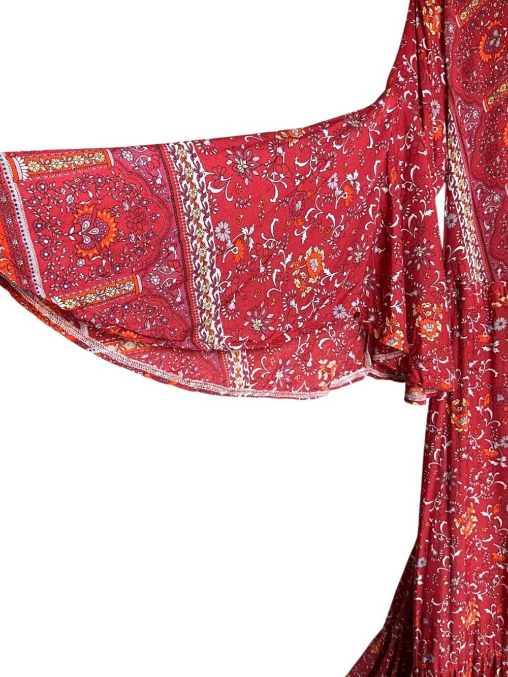 Sea Lustre Boho Maxi Wrap Dress Bell Flowy Sleeves Floral Paisley Handmade - Picture 5 of 11